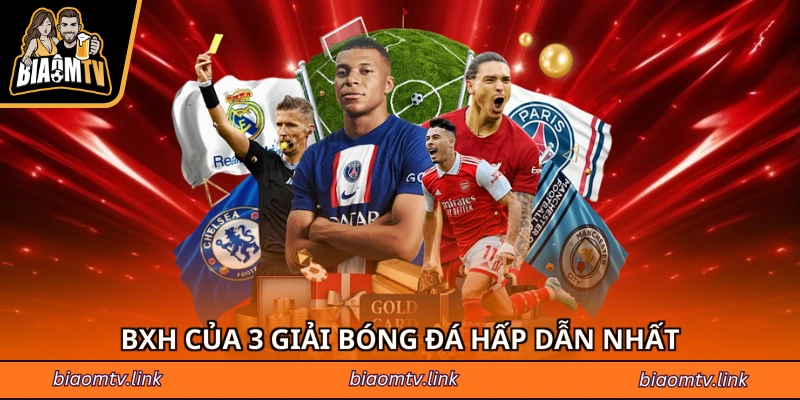 BXH của 3 giải bóng đá hấp dẫn nhất